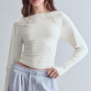 Top ajustado de manga larga personalizado para mujer, de poliéster y algodón, tejido elástico, cuello redondo, estilo casual, ropa de moda al por mayor - Product Image 1