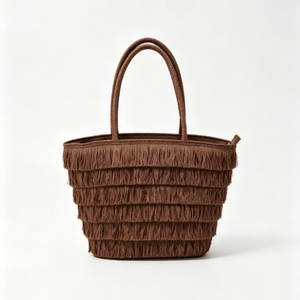 Bolso tote personalizado con flecos marrones, bolso de mano con borlas superpuestas, bolso tote con asa de cuerda tejida, bolso de hombro estilo paja - Product Image 1