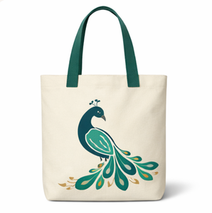 Personalized Custom Peacock Printed <b>Canvas</b> <b>Tote</b> Bag Medium Size Animal Print Shopping Bag Hand Length Handle Daily Use - Product Image 4