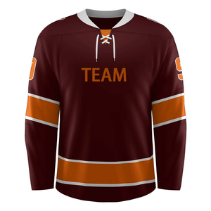 Maillot de hockey sur glace personnalisé sublimé pour homme, violet et rouge, avec nom d'équipe, manches longues, respirant, en polyester, coupe classique, service OEM - Product Image 4
