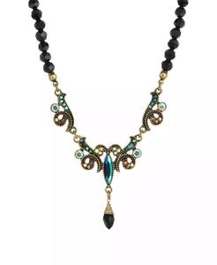 Collana con perle in vetro iridescente blu aurora boreale color oro e perle di giada |   2028 - Product Image 1