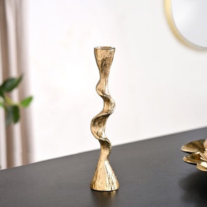 Elegant Gold Wavy Taper Candle Stand With Textured Finish <b>Set</b> Of 2 Sophisticated Pillars For Luxury Dining And Home Decoration - Product Image 2
