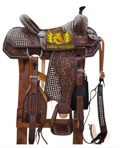 Brown Tooled with Crystal Rhinestones Roping Western Horse Leather Show Saddle Portable and durable with <b>Soft</b> Gel padded seat - Product Image 1
