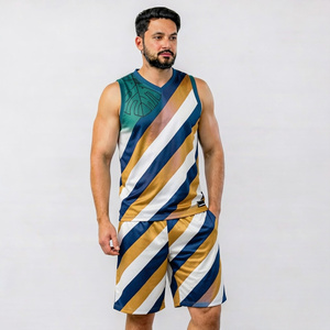 Men's Navy Gold White Striped Tank Top And <b>Shorts</b> Set V-Neck Quick Dry Knitted <b>Polyester</b> Sporty Summer Outfit - Product Image 3
