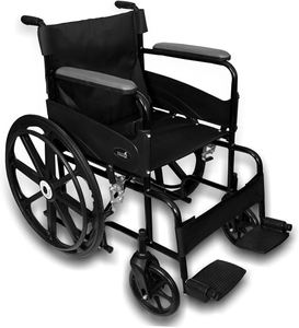 Fauteuil roulant pliable noir avec accoudoirs et repose-pieds réglables pour usage quotidien - Product Image 2