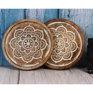 Décoration de cuisine de ferme moderne Porte-théières en bois Ensemble de 2 dessous de plat en bois de manguier Tapis pour casseroles chaudes Casseroles Pâques Idée cadeau Vente en gros - Product Image 6