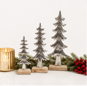 Premium Silver Metal Christmas <b>Tree</b> Sculpture With Sturdy Wooden Base For Modern Home And Hotel Holiday <b>Tabletop</b> Decoration - Product Image 4