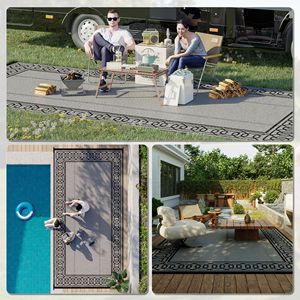 Waterproof Reversible Plastic Straw Rug <b>Large</b> 9 X 18 Outdoor Carpet for Patio & RV Camping Portable Decorative <b>Mat</b> - Product Image 5