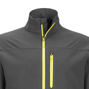 <b>Men's</b> Grey Fleece <b>Jacket</b> With Yellow Zipper Stand Collar Casual Windproof Outdoor Wear Regular Fit <b>Long</b> Sleeve Solid Color - Product Image 5