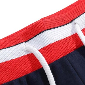 Shorts pour homme bleu marine uni avec cordon de serrage, bordure rouge et blanche, décontractés, respirants, en tissu tricoté, taille mi-haute - Product Image 6