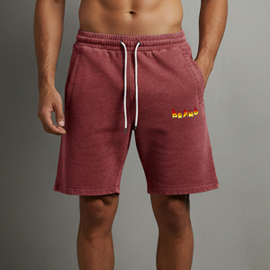 High Street Heavyweight Style acid wash Elastic Waist custom Silk Screen Printed Logo with Side Pockets men's cotton shorts - Product Image 5