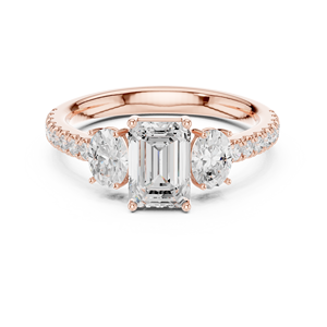 Anillo de Diamantes Cultivados en Laboratorio con Certificación IGI, Tres Piedras Ovaladas de Esmeralda, Axis Radiance, Oro 10K/14K/18K/Plata - Product Image 3