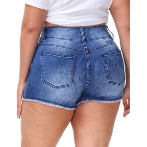 Shorts en jean bleu en coton pour femme, style vintage, peints à la main, délavés, taille mi-haute, coupe droite, pour tenue de soirée, style urbain, usage quotidien - Product Image 6