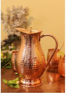 Ensemble de carafes en cuivre pour la distribution d'eau en restauration collective, ensemble métallique avec verres, durable, réutilisable, vaisselle de cuisine et de salle à manger - Product Image 4