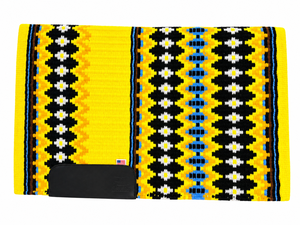 Manaal Enterprises <b>Yellow</b> Geometric Pattern Western Saddle Pad Wool Shell Fleece Lined Polyester Filling Riding Equipment - Product Image 1