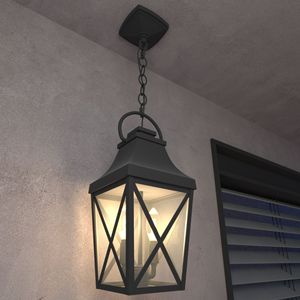 Lampadario a gabbia pendente da esterno nero a 2 luci per esterno in vetro trasparente per portico e struttura a soffitto (1 confezione) - Product Image 4