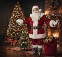 Weihnachtsmann-Outfit Kompletter Roter Plüschmantel Hose Mütze Gürtel Bart Handschuhe und Accessoires für Feiertagspartys Festlich