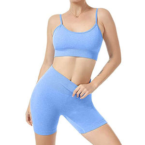 Conjunto de Yoga sin Costuras OEM para Mujer, 2 Piezas, Sujetador Deportivo, Leggings sin Tirantes de Alta Elasticidad, Pantalones Cortos de Gimnasio, Ecológicos, de Secado Rápido - Product Image 3