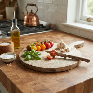 Planche à pizza ronde en bois d'acacia avec poignée, planche à découper en bois, plateau de service pour fromage, cuisine, restaurant, vente en gros - Product Image 2