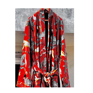 Albornoz de terciopelo con Estampado de jungla, 100% algodón, informal, hasta la rodilla, con cordón, para todas las estaciones, invierno, verano, Primavera, envolturas de baño - Product Image 3