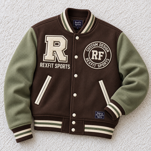 Blouson universitaire personnalisé avec patch lettre, unisexe, en chenille, avec badge personnalisé, style bomber universitaire, tricot côtelé rayé, OEM - Product Image 3
