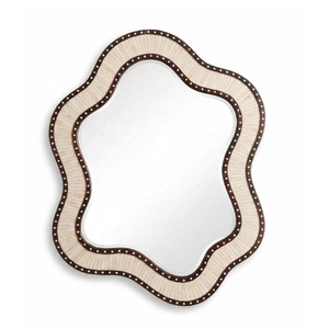 Miroir mural rond en bois avec incrustation d'os en forme de soleil, cadre géométrique, pour chambre, couloir, salon, accent décoratif - Product Image 5