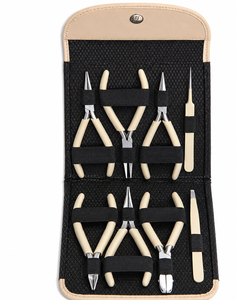 Jewelry Making Supply Kit 8 Piece Fashion Color <b>Pliers</b> <b>Set</b> with Matching Beige Carry Clutch and Craft Tools - Product Image 4