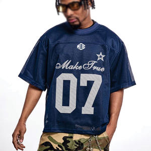 Camiseta de fútbol americano de malla personalizada al por mayor estilo Y2K para hombre, azul marino, estilo universitario, oversize, estilo urbano, venta al por mayor, OEM, fábrica de EE. UU. - Product Image 5