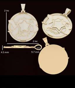 Pendentif étoile personnalisé serti de diamants, plaqué or, rond, avec diamants Moissanite, logo personnalisé, pour homme - Product Image 2