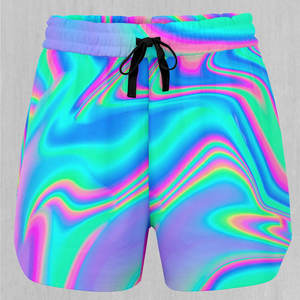 Colorful Abstract Print Women's Shorts With Drawstring Waist Mid Rise Knitted Polyester Casual Style Breathable Fit - Product Image 2