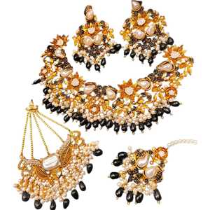 Parures de bijoux modernes couleur or, collier et boucles d'oreilles pour femmes, design personnalisé, fabrication sur mesure - Product Image 1
