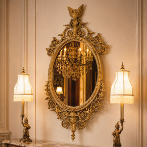 Antique Gold Oval Wall Mirror Ornate Rococo Eagle Crest Decorative Luxury Mirror For Living Room Wall Decor - Product Image 2