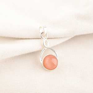 Peach <b>Moonstone</b> <b>Pendant</b> Necklace 925 Sterling Silver Rhodium Plated Handmade Stone Birthday Wedding Jewelry Gift Her Elegant - Product Image 5