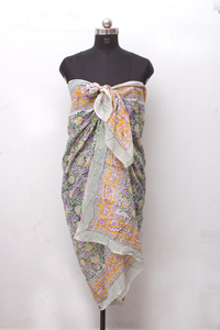 Hand made Cotton Beach <b>Sarong</b> Hand Block Print Pareo Lightweight Summer <b>Wrap</b> for Women. - Product Image 3
