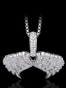 Stainless Steel Rhinestone Angel <b>Wings</b> Pendant Necklace Long Chain <b>Wing</b> Jewelry for Women Gift Party - Product Image 5