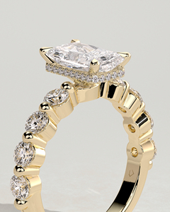 แหวนเพชรเม็ดเดี่ยวทรงเรเดียนท์คัท ทองคำแท้ 14K ประดับเพชรรอบด้านและเพชรฮัลโลแบบซ่อน ผลิตโดยผู้ผลิตแหวนโดยตรง - Product Image 3