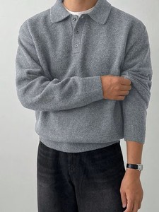 Cardigan à col pour homme, style décontracté haut de gamme, automne/hiver, couche de base intérieure, tricot respirant uni - Product Image 3