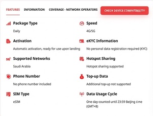 ซิมอิเล็กทรอนิกส์ซาอุดีอาระเบีย 3GB/วัน 1/3/5/7/10/15/20/30 วัน แพ็กเกจอินเทอร์เน็ตสำหรับเดินทาง 4G/5G  พร้อมคิวอาร์โค้ดเปิดใช้งาน ส่งมอบทันที - Product Image 2