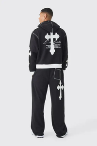 Conjunto Deportivo para Hombre, Diseño Cruzado Negro, Estilo Urbano, Sudadera con Capucha, Manga Larga, Corte Holgado, Cintura Elástica, 100% Algodón, Ropa de Otoño - Product Image 5