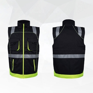 Chaleco de Seguridad Reflectante de Alta Visibilidad para Hombre, Ropa de Trabajo de Poliéster, Negro y Verde Lima, Chaleco de Seguridad con Bolsillos a Rayas y Cierre Frontal - Product Image 3