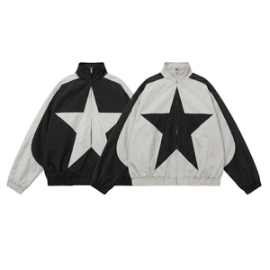 Men's Y2K <b>Star</b> Print Oversized Casual <b>Jacket</b> with Stand Collar Woven Fabric Waterproof Windbreaker Tracksuit Sets - Product Image 1