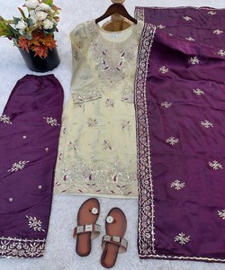Conjunto Moderno de Top y Pantalón Palazzo con Bordado de Seda y Lentejuelas, con Dupatta, Ropa Étnica para Mujer, Vestido para Bodas y Fiestas 82502 JF-039 - Product Image 4