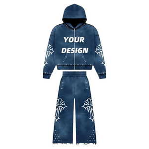 Conjunto de Sudadera y Pantalones de Felpa de Algodón Liso Estilo Urbano Personalizado con Sudadera con Capucha de Pedrería y Pantalones Acampanados de Doble Cintura, Holgado y Oversize, Moda de Invierno - Product Image 3