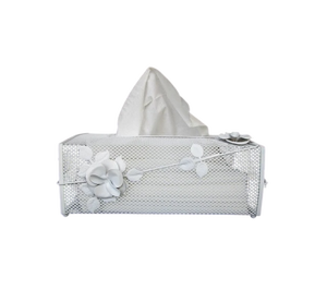 White Metal Tissue Box with Flower Design for Home Decor Convenient Storage Traditional Chinese Style Metal Tissue Box - Product Image 1