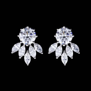 Round and Marquise Moissanite Flower Stud <b>Earrings</b> 5.50 TCW Colorless VVS 14K Gold Floral Cluster Screw <b>Back</b> Handmade Jewelry - Product Image 3