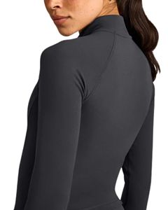 <b>Women's</b> Cropped Yoga <b>Jacket</b> Full Zip Thumbholes Stand Collar Skinny Fit Breathable Water Resistant Four-Way Stretch Running Coat - Product Image 6