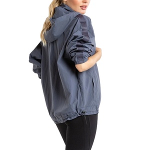 Veste coupe-vent à capuche pour femmes d'automne avec fermeture éclair complète et cordon de serrage Logo personnalisé coupe-vent sweats à capuche sweats - Product Image 3