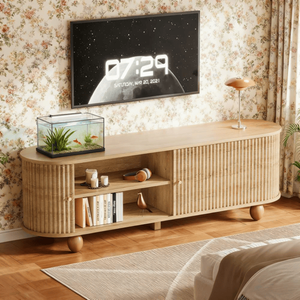 Mobile TV/Credenza di Lusso Minimalista per Soggiorno, Stile Rustico/Hotel, Caratteristiche Personalizzabili, Legno Massello e MDF con Illuminazione Integrata - Product Image 1