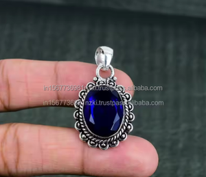 Collar de zafiro azul real cultivado en laboratorio genuino, colgante de piedra de nacimiento de septiembre, colgante nupcial de zafiro en forma de lágrima cortada en pera - Product Image 1