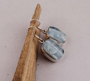 Boucles d'oreilles pendantes en agate bleue naturelle, argent sterling 925, agate rayée faite à la main, fournisseur en gros - Product Image 5